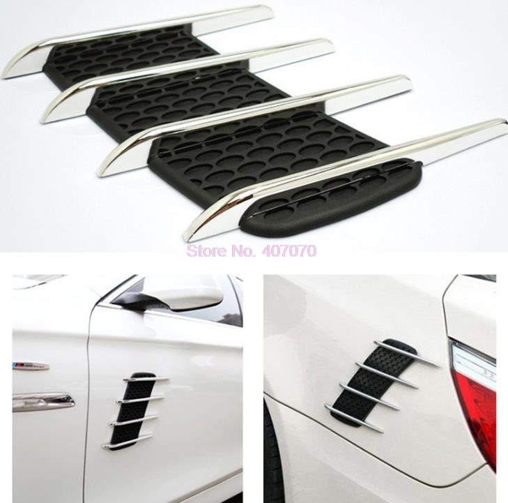  or  100pair Car Hood Side Flow Vent Fender Air Net Door Decals Auto Sticker  Simulation car shark gills outlet